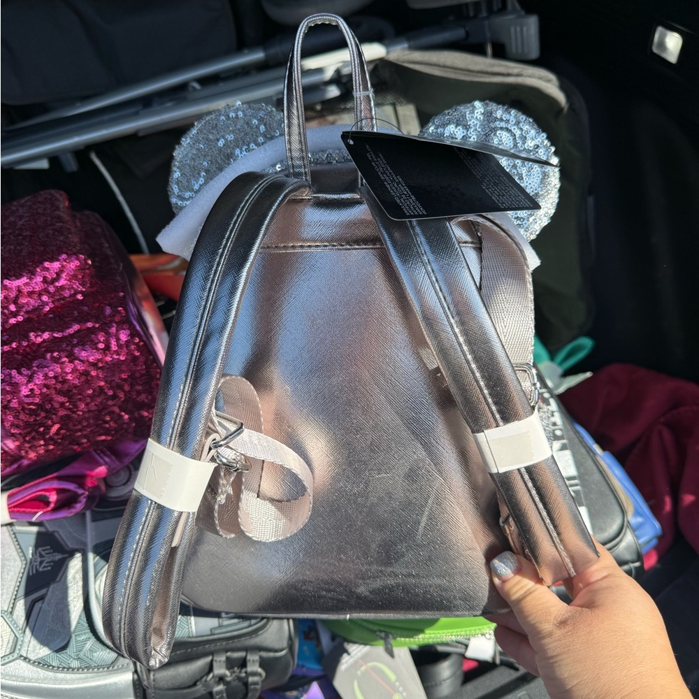 NWT Loungefly Silver Sequin Mini Backpack with Me… - image 2